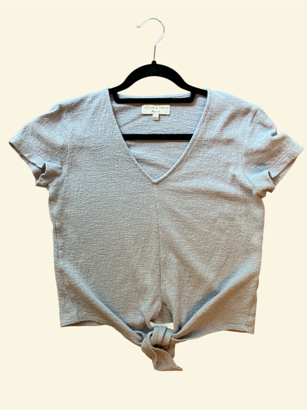 Madewell Light Gray V-Neck Tie-Front Short Sleeve Top